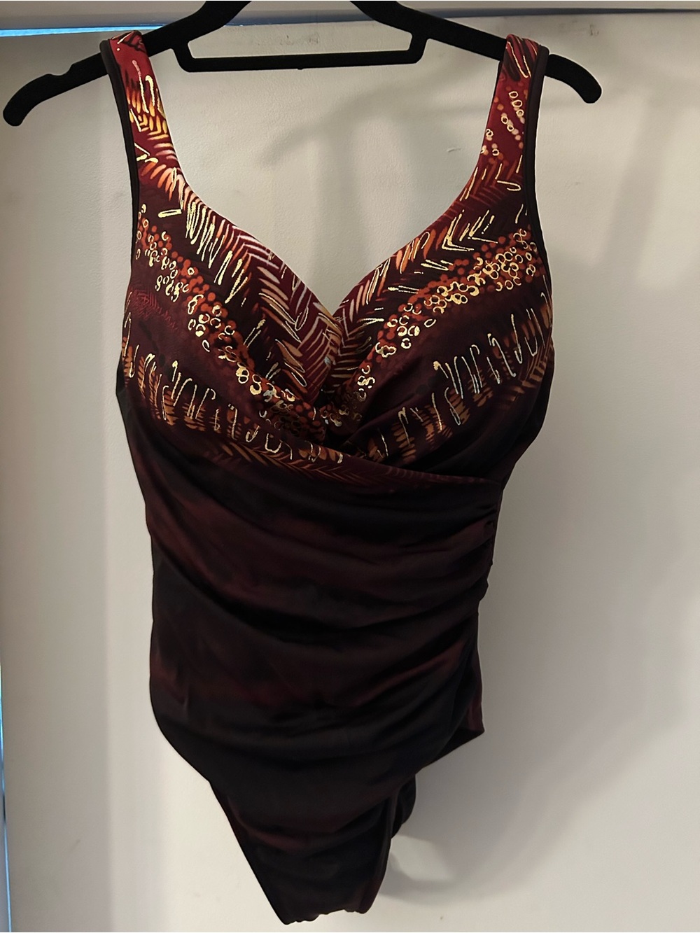 Miraclesuit Bronze Brown  One-Piece Swimsuit with Gold Accent Pattern